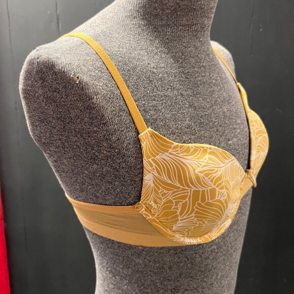 DANSKIN Intimates Women 34B Mustard Floral Underwire Light Padding Mesh Back Bra - Picture 2 of 6